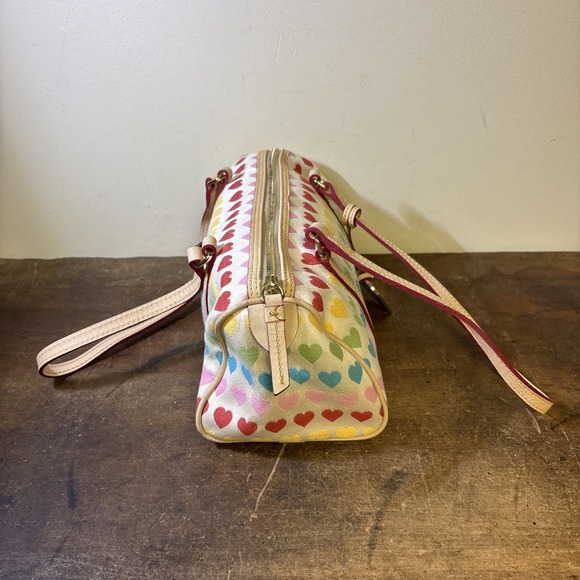 Dooney & Bourke Leather Trimmed Rainbow Barrel Bag Y2K 11"x6" - Picture 2 of 12